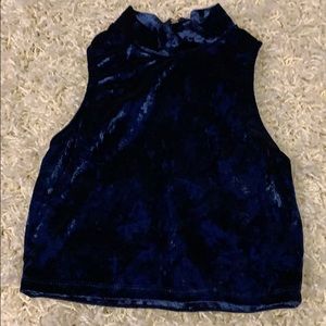 Dark blue crushed velvet crop top